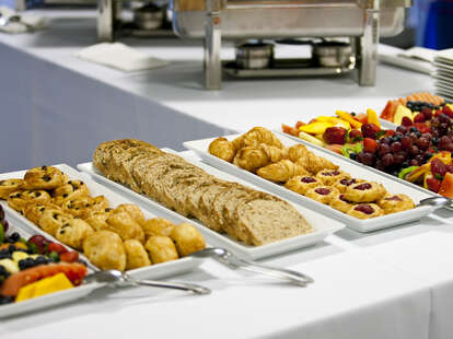 Buffet breakfast at a hotel. 