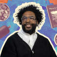 A collage of Questlove and some of his travel essentials. 