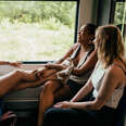 Young women commuting on a train