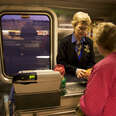 A woman buys snacks in the cafe car March 17, 2005 aboard train 1. Food available in the dining car is pleasant, if expensive