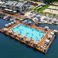 The country's only floating pool at Horseshoe Bay Resort