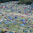 An aerial view of the Reading Festival camping site on August 29,2022 in Reading, England. 