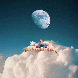 photo-illustration of a man sleeping on a cloud 